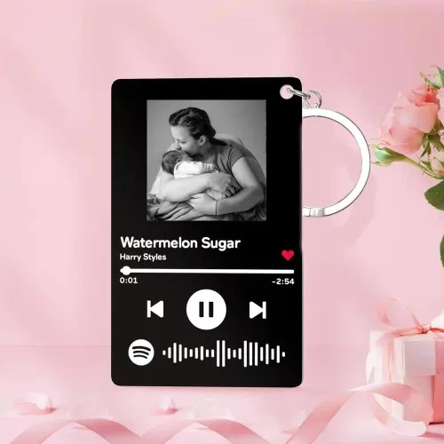 Vista 4 de Llavero personalizado de Spotify con imagen, llavero de código de canción de música de Spotify escaneable personalizado Negro