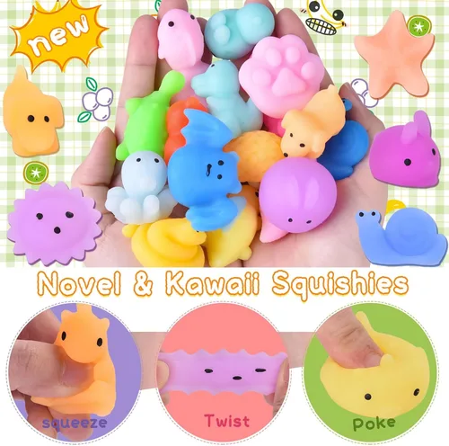 Vista 3 de 30 piezas de juguetes esponjosos Kawaii, juguetes blandos Mochi para niños, recuerdos de fiesta, mini juguetes esponjosos para aliviar el estrés