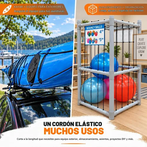 Vista 6 de Cuerda elástica de 1/4 pulgadas x 50 pies, cuerda elástica resistente a los Negro