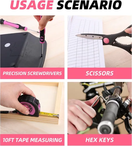 Vista 7 de DOWELL Kit de herramientas rosa de 140 piezas para mujeres, niñas, damas, juego de herramientas para el hogar con bolsa de herramientas de 14