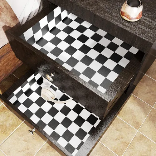 Vista 5 de Yenhome Papel tapiz a cuadros en blanco y negro para despegar y pegar a mediados de centro, moderno papel de contacto blanco y negro para armarios