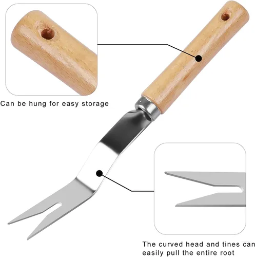 Vista 3 de Herramienta de deshierbe manual para eliminar malas hierbas, mango de acero inoxidable, excavadora profunda, césped y césped, extractor bifurcado
