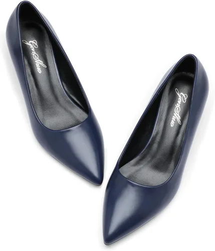 Vista 3 de GENSHUO Tacones de gatito para mujer, zapatos clásicos de tacón bajo de 2 pulgadas, zapatos de tacón de tacón cerrado y puntiagudo, zapatos de tacón