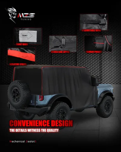 Vista 8 de MZS Funda de cabina compatible con Bronco 2 puertas 2021-2026, 600D al aire libre, impermeable, Bronco cubierta 2dr con cremallera para puerta