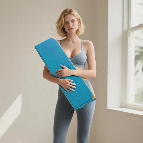 Vista 6 de Esterilla de yoga plegable de 75 x 31.5 x 0.24 pulgadas, extra grande, ligera, de elastómero termoplástico, doble antideslizante para pilates