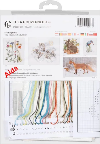 Vista 5 de Thea Gouverneur - Kit de punto de cruz contado, martín pescador, Aida, 14 unidades, kit de bordado para adultos, hilos de bordado DMC y otros