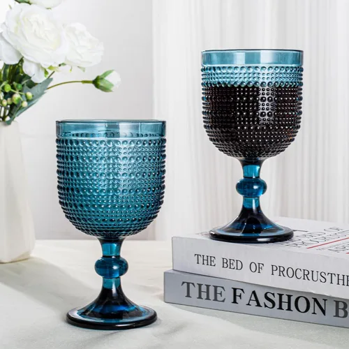 Vista 6 de Bandesun Juego de Copas de Vino Azules con Bordes de Perla Set de 6 - Vasos de Cristal Vintage para Bebidas