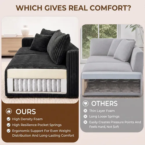 Vista 6 de Sofá modular modular en forma de L de 115 pulgadas con diván, sofá deshuesado con asiento profundo y otomana extraíble, cómodo sofá nube de pana