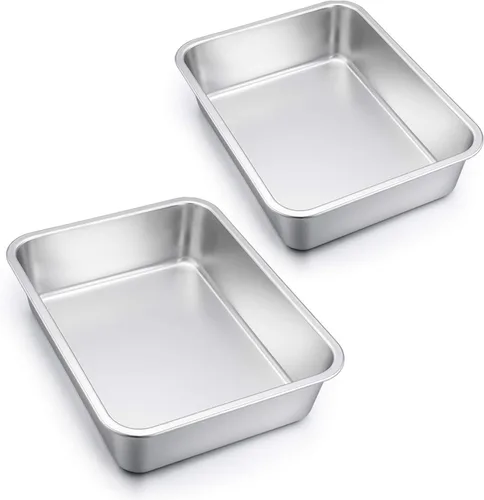 Vista 10 de E-far Sartén para lasaña pequeña, 10.6 x 8.3 x 3.2 pulgadas de profundidad, rectangular para hornear, de acero inoxidable, no tóxica y resistente