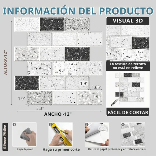 Vista 5 de URCOLOR 10 láminas de protectores contra salpicaduras para cocinas, despegar y pegar, 12"x12" protector contra salpicaduras autoadhesivo para baño