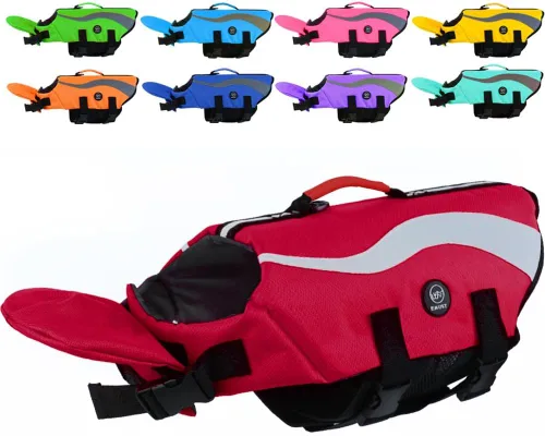 Vista 21 de EMUST Chalecos salvavidas ajustables para perros pequeños con flotabilidad mejorada, chaleco de natación pequeño con asa de rescate duradera