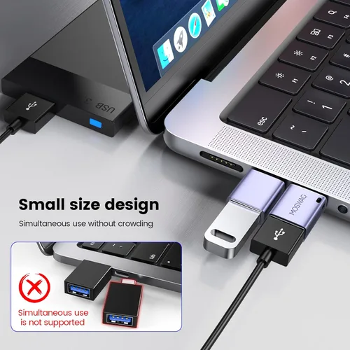Vista 5 de MOSWAG Paquete de 2 adaptadores USB C a USB hembra, adaptador USB 3.0 a Thunderbolt 3 OTG compatible con iPhone 16 15 Max, MacBook Pro Air, Mac