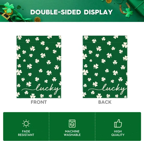 Vista 6 de AVOIN colorlife Bandera de jardín del Día de San Patricio de la suerte de 12 x 18 pulgadas de doble cara exterior, diseño floral de arpillera