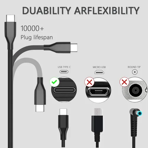 Vista 3 de GKLSPL Cargador para Laptop, adaptador de corriente USB-C de 45 W compatible con HP Chromebook, carga rápida para cargador de laptop USB C, cable