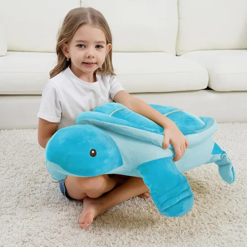 Vista 6 de Dalmao - Animales de peluche de tortuga marina de 28'' gigantes y suaves, gran almohada de tortuga azul oceánica de peluche, peluches de regalo