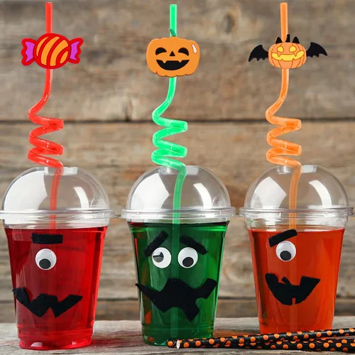 Vista 4 de 24 popotes de fiesta de Halloween, pajitas de fiesta para decoraciones de Halloween, calabaza, fantasma, gato, Halloween, fiestas temáticas