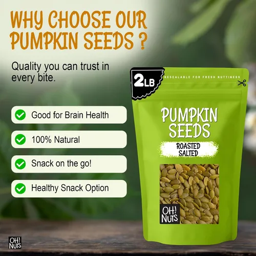 Vista 7 de Semillas de calabaza asadas saladas, pepitas ideales para un refrigerio saludable o para ensaladas, sin cáscara, de Oh! Roasted salted pumpkin