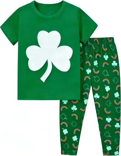 Vista 12 de Popshion Pijamas de sirena para niñas pequeñas, juego de 2 piezas, ropa de dormir 100% algodón, ropa para niños, pijamas estilo mariquita