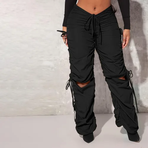 Vista 3 de Verdusa Pantalones largos drapeados con cordón para mujer