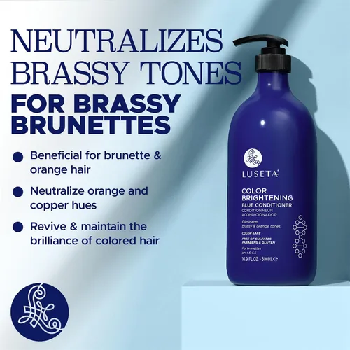 Vista 3 de Luseta - Champú azul para color castaño cobrizo y tonos fríos, depósito de color e iluminación para cabello tratado, 16.9 onzas