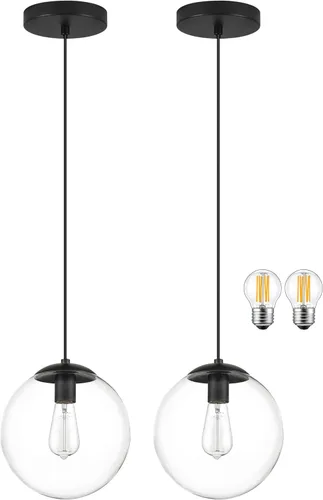 Vista 11 de KoKo&Yukina Luces colgantes modernas de globo de vidrio dorado de 6 pulgadas, paquete de 2 lámparas colgantes de vidrio transparente de mediados