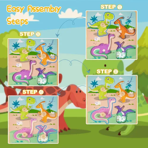Vista 7 de Rompecabezas de madera para niños pequeños – 4 piezas de patrones de animales ecológicos con asas – Aprendizaje de habilidades motoras finas