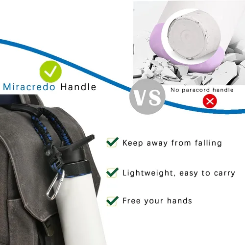 Vista 3 de Paracord Handle for Hydro Flask Water Bottles Standard/Wide Mouth, Strap Holder with Safety Rubber Ring & Carabiner, Easy to Carry and Durable