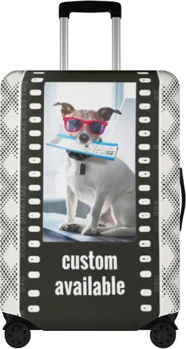 Vista 12 de POPCUSTOMS Funda de equipaje de viaje personalizada, protector de equipaje personalizado para maleta de mascota, funda de equipaje lavable, texto