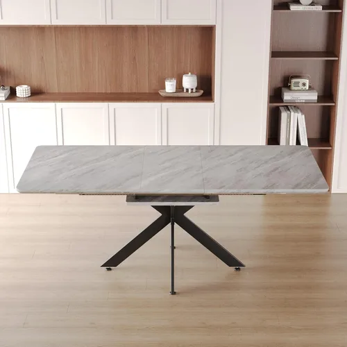 Vista 25 de Mesa de comedor de mármol para 4-8, mesa de comedor extensible de 62.4 a 78.15 pulgadas, mesa de cocina moderna, mesa rectangular que ahorra espacio