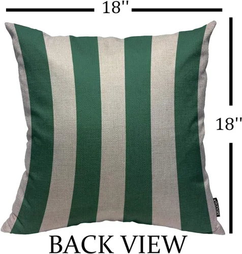Vista 2 de Mugod Funda de almohada cuadrada de lino con patrón de rayas verde esmeralda y blanco, para el hogar, para hombres, mujeres, dormitorio, sala