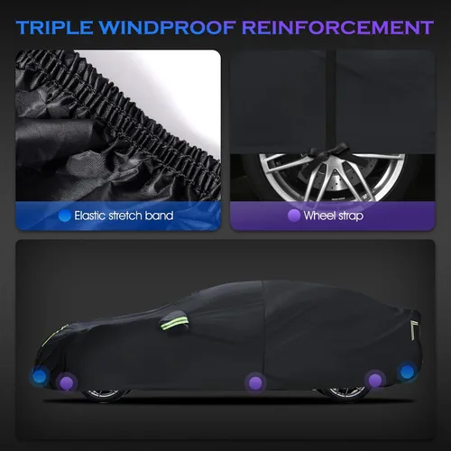 Vista 5 de Funda de auto para Tesla Model 3 2017-2026, 6 capas de cubierta impermeable para todo tipo de clima, cubierta exterior completa para exteriores