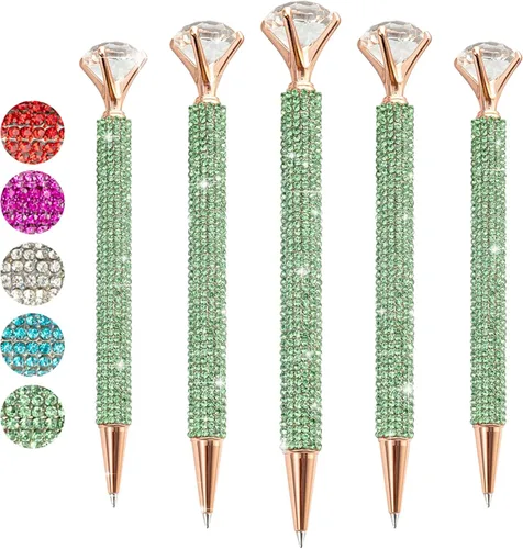 Vista 11 de 5 bolígrafos grandes de diamantes de cristal, bolígrafo brillante de tinta negra, lindo bolígrafo de diamantes de imitación con diamante