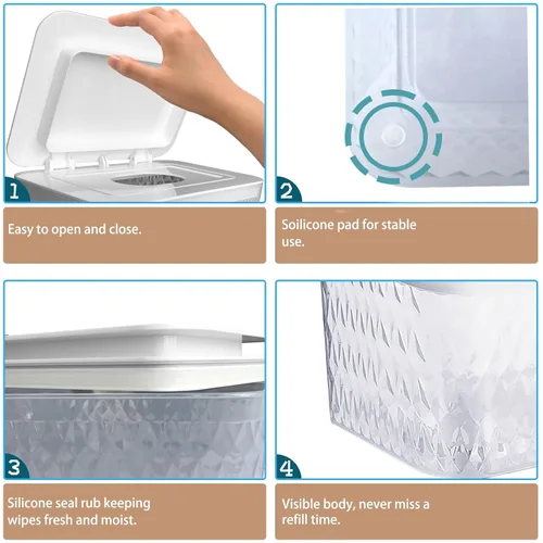 Vista 7 de Dispensador de toallitas húmedas para bebés, contenedor de toallitas húmedas de mayor capacidad, contenedor de toallitas para baño, mantiene