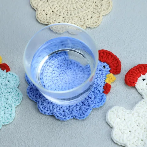 Vista 5 de WAIT FLY Juego de posavasos hechos a mano de ganchillo para mesa de café, protección de mesa, decoración del hogar, pollo-B-4