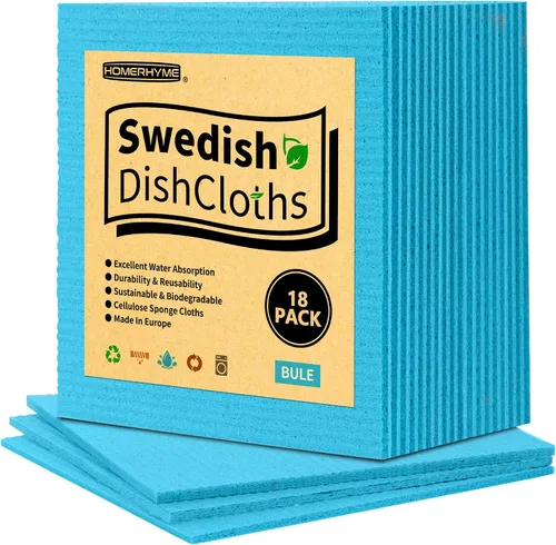 Vista 9 de Paños de cocina suecos, paquete de 18 paños de cocina multicolor, paños absorbentes para cocina, paños de esponja de celulosa multiusos, toallas