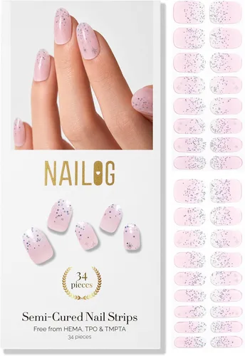 Vista 15 de NAILOG - Tiras de uñas de gel semicuradas 34 piezas Compra 2 y obtén 1 lámpara ultravioleta Calcomanías de esmalte de uñas duraderas con acabado