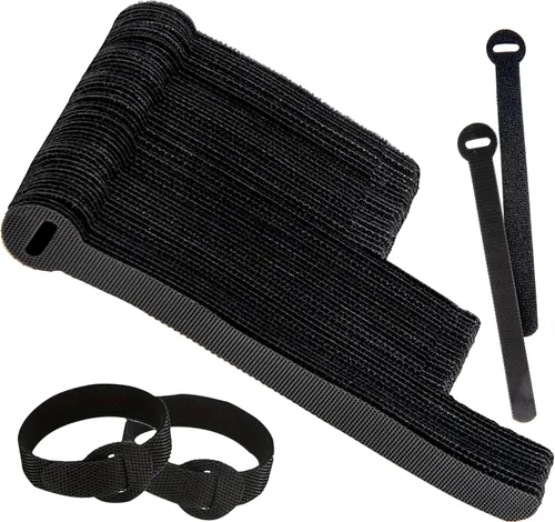 Vista 8 de 60 Sujetadores para Gestión de Cables, Envolturas para Cables Negras de 6 Pulgadas, Sujetadores Reutilizables para Cables Ordenados, PC, TV