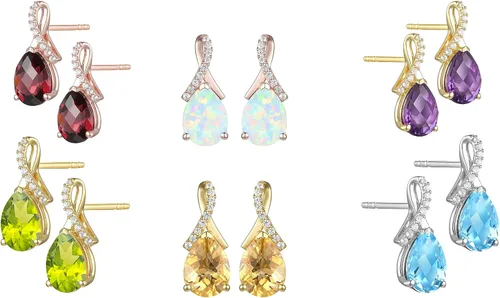Vista 3 de Aretes colgantes de plata de ley con piedras preciosas y zafiro blanco creado