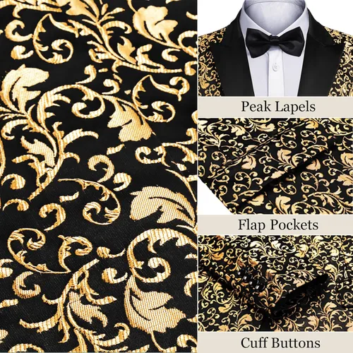 Vista 5 de COOFANDY - Chaqueta de esmoquin elegante para hombre, blazer con diseño floral para fiestas, cenas, bailes de graduación y bodas