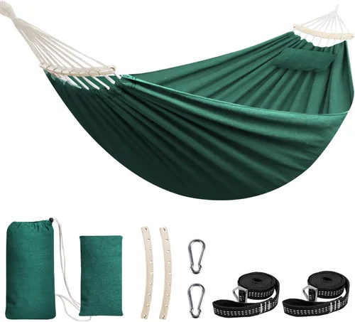 Vista 12 de Chihee - Hamaca de algodón grande y transpirable para acampar, con capacidad de hasta 660 libras, portátil, con barra separadora desmontable