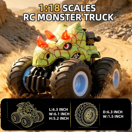 Vista 7 de Monster Truck Toys, coche de control remoto 1:18 con luz y música Verde