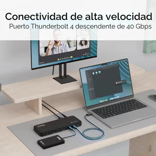 Vista 4 de Plugable Base de Conexión Thunderbolt 4 con Carga de 100W, Certificado Thunderbolt, Estación de Acoplamiento para Laptop con Monitor Dual Único 8K