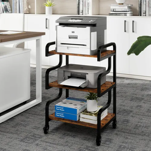Vista 9 de Natwind - Soporte de impresora de 3 niveles con ruedas, carrito de almacenamiento móvil, estante de pie multiusos para reproductor multimedia