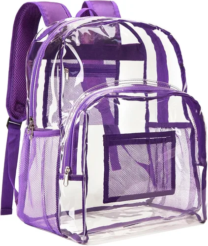 Vista 10 de Vorspack Mochila Transparente Resistente - Gran Mochila Transparente para Libros, Mochila Transparente para Trabajo Universitario, Negro, Grande