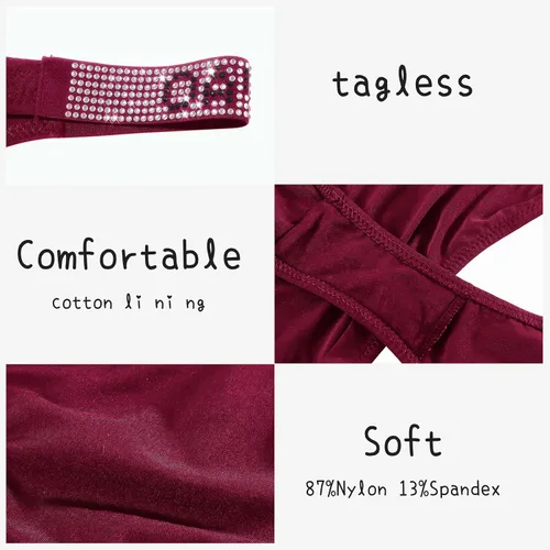 Vista 4 de LEVAO Bragas sexis, tangas para mujer, con letras de diamantes de imitación, tanga, de talle bajo, paquete múltiple (paquete de 3-6, S-XL)