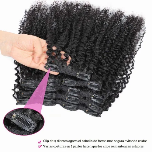 Vista 4 de Extensiones de cabello rizado con clip para mujeres afroamericanas, Urbeauty, Extensiones de cabello rizado con clip para cabello humano para chicas