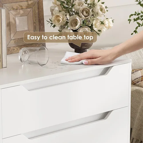 Vista 11 de HOSTACK Cómoda Blanca, Cómoda de 4 Cajones, Cómoda Moderna con Tiradores Recortados, Cómodas Pequeñas con Cajones, Organizador de Cofre