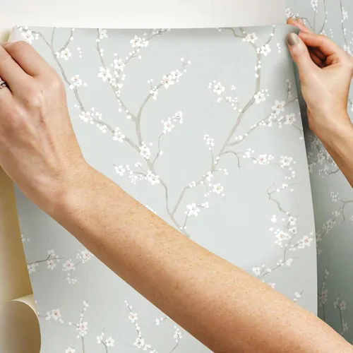 Vista 6 de RoomMates RMK11272WP Papel Tapiz Azul de Cerezo con Diseño de Flor de Ciruelo Pelar y Pegar Autoadhesivo