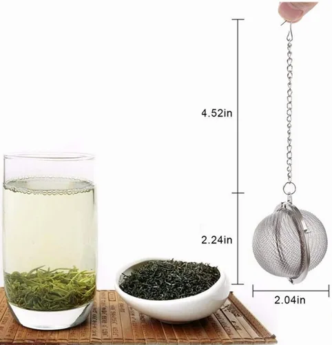 Vista 3 de SHUO 2 unids acero inoxidable té colador malla bola de té filtro red redonda con cadena