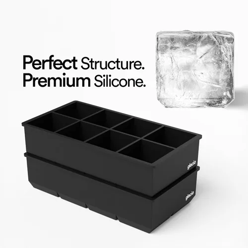 Vista 4 de Moldes para cubitos de hielo, paquete de 2 bandejas de silicona para 8 Cubo de 2" (negro)